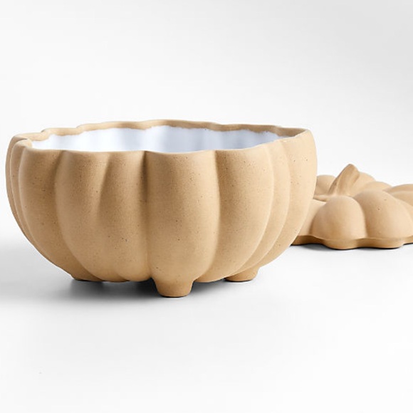 New! Crate&Barrel Ceramic Pumpkin Serving Bowl with Lid - Picture 3 of 3